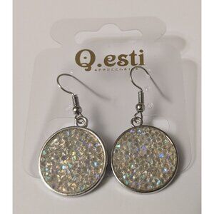 Sparkly Iridescent Dangle Earrings Round White
